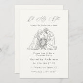 Oh Holy Night Christmas Minimal Nativity Line 招待状 (正面/裏面)