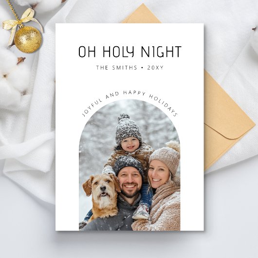 Oh Holy Night Joyful Minimalist Family Arch Photo シーズンカード