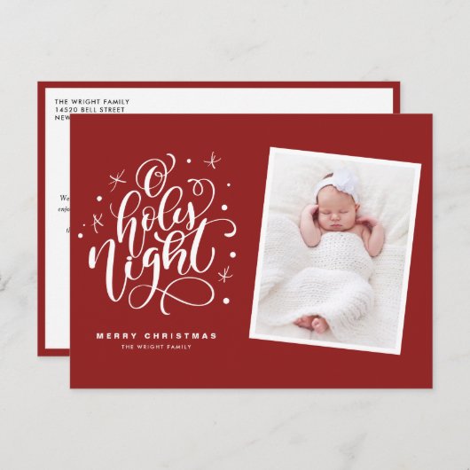 Oh Holy Night Script赤い初めてのクリスマス写真 シーズンポストカード (正面/裏面)