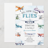 Oh How Time Flies Airplane Birthday 招待状 (正面/裏面)