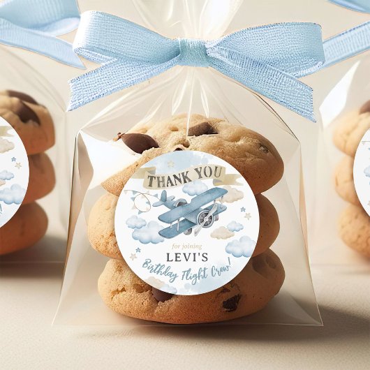 Oh How Time Flies Airplane Birthday Party Favor ラウンドシール