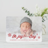 Oh Joy It's A Boy Photo Holiday Birth Announcement シーズンカード (スタンド正面)
