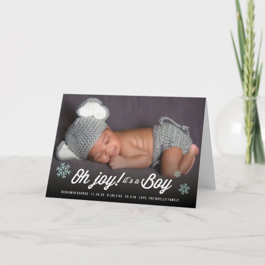 Oh Joy It's A Boy Photo Holiday Birth Announcement シーズンカード (正面)