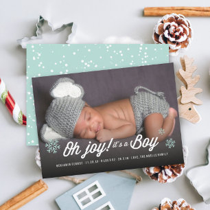 Oh Joy It's A Boy Photo Holiday Birth Announcement シーズンカード