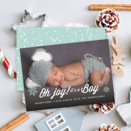 Oh Joy It's A Boy Photo Holiday Birth Announcement シーズンカード