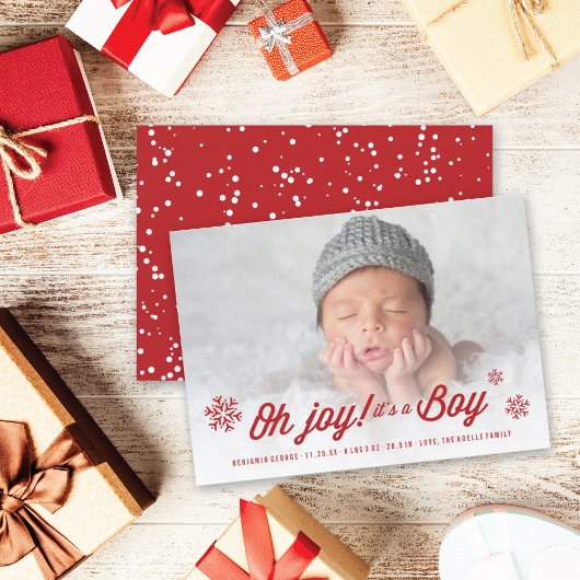 Oh Joy It's A Boy Photo Holiday Birth Announcement シーズンカード