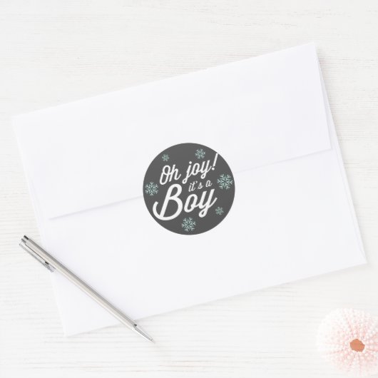 Oh Joy It's A Boy Photo Holiday Birth Announcement ラウンドシール (封筒)