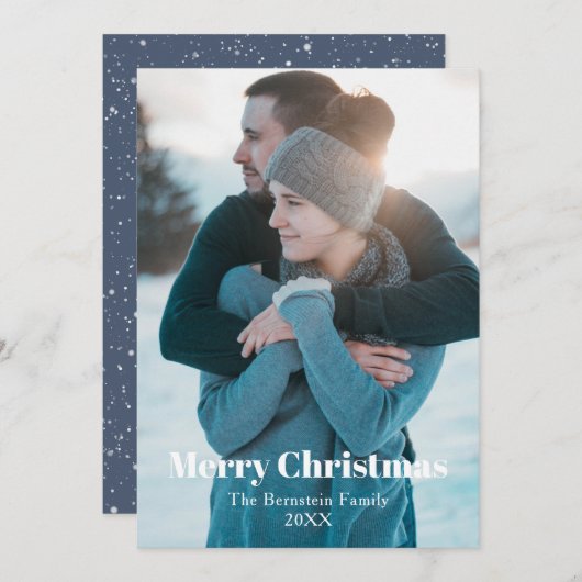 Oh Joy Photo Blue Snowyクリスマスホリデーカード シーズンカード (正面/裏面)