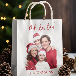 Oh La La Christmas Custom Gift Bag Family Photo ミディアムペーパーバッグ