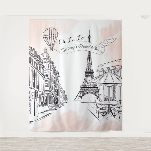 Oh La La Paris backdrop pink french bridal banner タペストリー (正面)