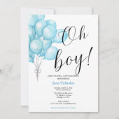 Oh niño eucaliptos modernos globos azules bebé 招待状 (正面)