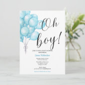 Oh niño eucaliptos modernos globos azules bebé 招待状 (スタンド正面)