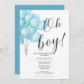 Oh niño eucaliptos modernos globos azules bebé 招待状 (正面/裏面)