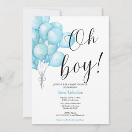 Oh niño eucaliptos modernos globos azules bebé 招待状