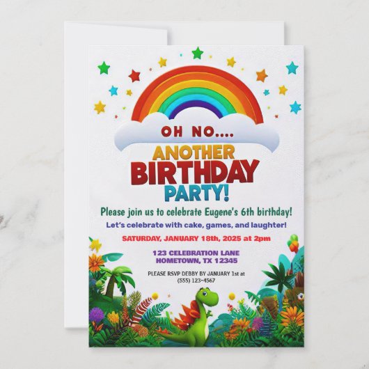 Oh No! Another Dinosaur Themed Birthday Party  招待状 (正面)