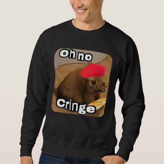 Oh No Cringe Cat フランスの Baguette T Internet Cat M スウェットシャツ (正面)