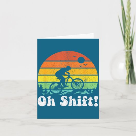 Oh Shift Funny Mountain Bike Rider Biking Retro Cy カード (正面)