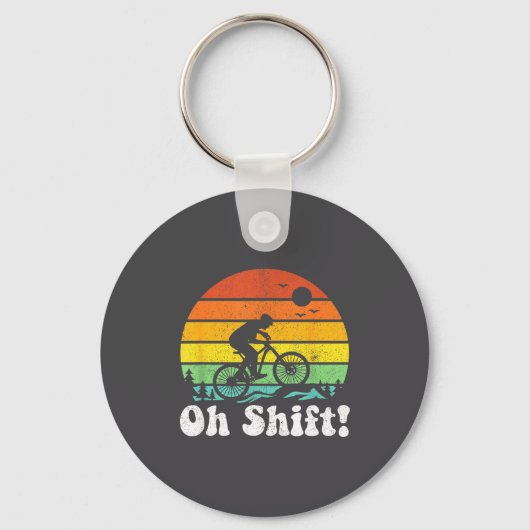 Oh Shift Funny Mountain Bike Rider Biking Retro Cy キーホルダー (正面)