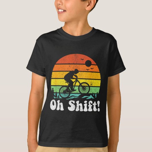 Oh Shift Funny Mountain Bike Rider Biking Retro Cy Tシャツ (正面)
