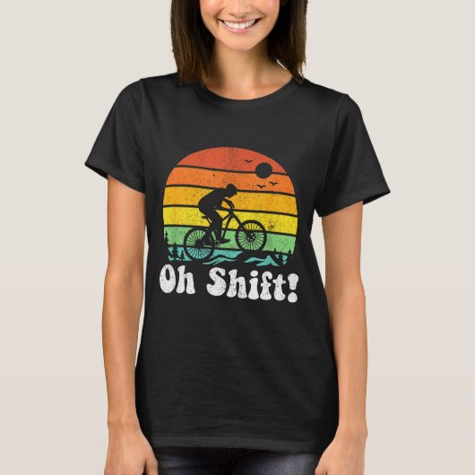 Oh Shift Funny Mountain Bike Rider Biking Retro Cy Tシャツ (正面)