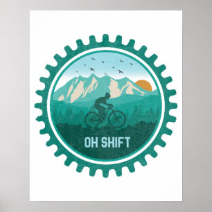 Oh Shift Retro Mountain Bike Vintage MTB Cycling ポスター