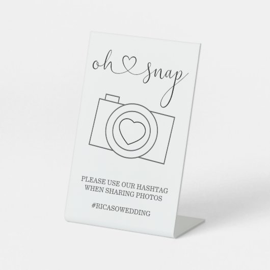 Oh Snapの写真結婚ハッシュタグパーソナライズされた 台座サイン (正面)