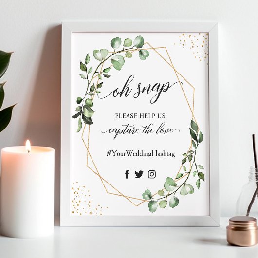 Oh Snapハッシュタグのサイン幾何学的な緑のユーカリ ポスター