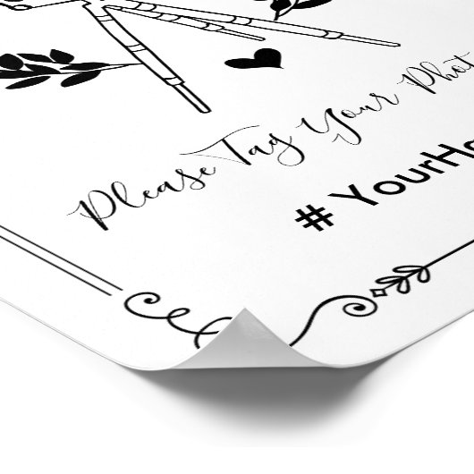 Oh Snapヴィンテージボタニカル結婚のハッシュタグ自撮り ポスター (角)