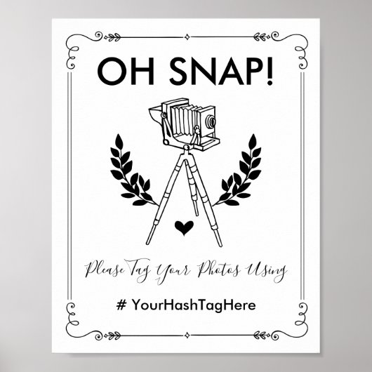 Oh Snapヴィンテージボタニカル結婚のハッシュタグ自撮り ポスター (正面)