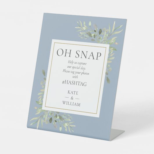 Oh Snap ウェディング 水彩 グリーン ダスティブルー 台座サイン (正面)