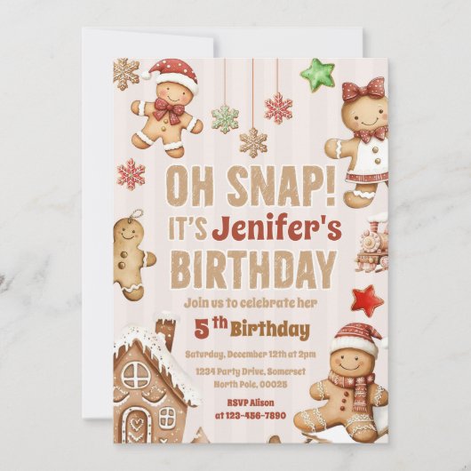 Oh Snap Christmas Cookie Gingerbread Birthday 招待状 (正面)