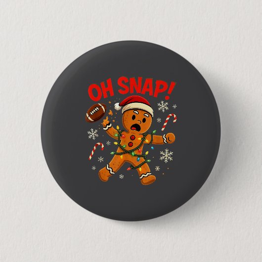 Oh Snap Christmas Gingerbread Funny Football Light 缶バッジ (正面)