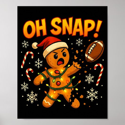 Oh Snap Funny Gingerbread Football Christmas Light ポスター (正面)