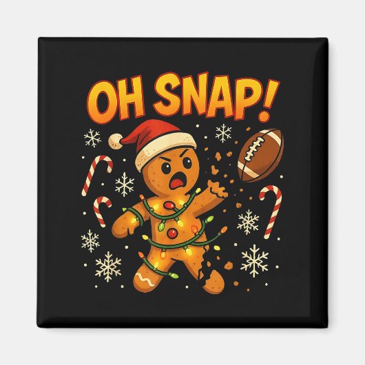 Oh Snap Funny Gingerbread Football Christmas Light マグネット (正面)
