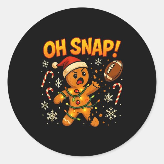 Oh Snap Funny Gingerbread Football Christmas Light ラウンドシール (正面)