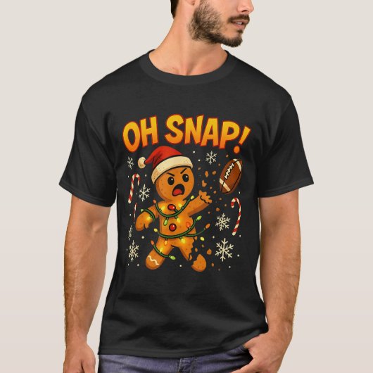 Oh Snap Funny Gingerbread Football Christmas Light Tシャツ (正面)