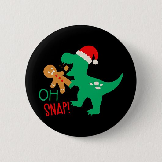 Oh Snap Gingerbread Dinosaur Santa Christmas Funny 缶バッジ (正面)