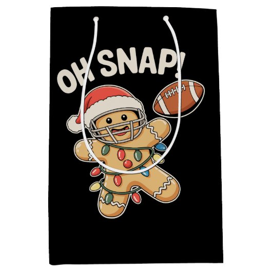 Oh Snap Gingerbread Football Christmas Xmas Sports ミディアムペーパーバッグ (正面)