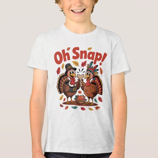 Oh Snap! Wishbone Game Pilgrim Native Turkey Funny トライブレンドTシャツ (正面)
