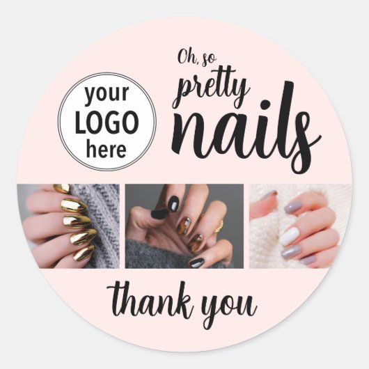 Oh So Pretty Nail Artist Pink Script Logo Photo ラウンドシール (正面)