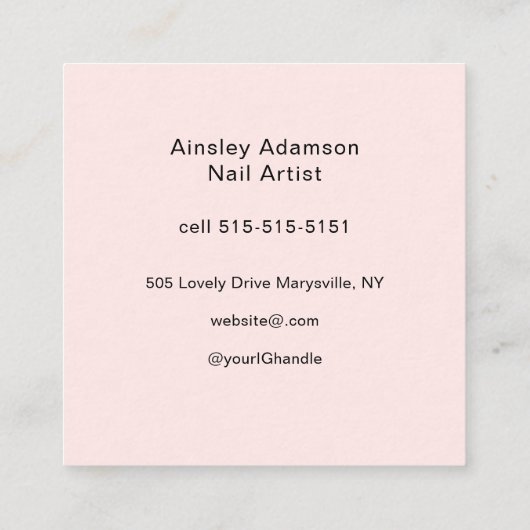 Oh So Pretty Nail Artist Pink Script Photo スクエア名刺 (裏面)