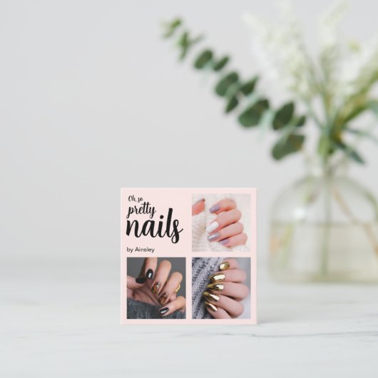 Oh So Pretty Nail Artist Pink Script Photo スクエア名刺 (スタンド正面)