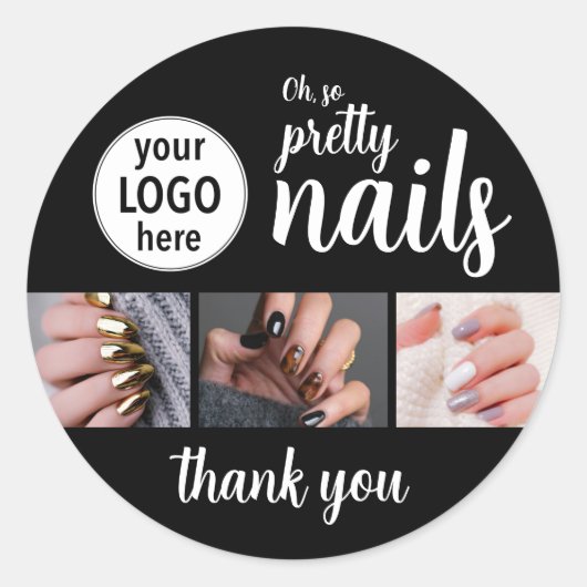 Oh So Pretty Nail Artist Script Logo Photo ラウンドシール (正面)