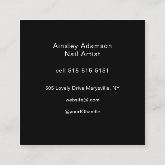 Oh So Pretty Nail Artist Script Photo スクエア名刺 (裏面)