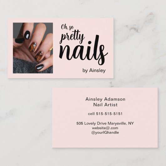 Oh So Pretty Nail Artist Script Photo Pink 名刺 (正面/裏面)