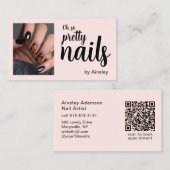 Oh So Pretty Nail Artist Script Pink Photo QR Code 名刺 (正面/裏面)