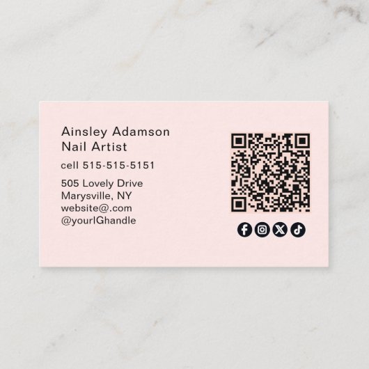 Oh So Pretty Nails Pink Photo QR Code Social Icon  名刺 (裏面)