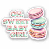 Oh Sweet Baby Girl Macaronをテーマにした赤ちゃんシャワー シール (正面)