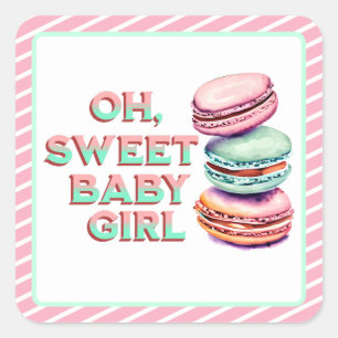 Oh Sweet Baby Girl Macaronをテーマにした赤ちゃんシャワー スクエアシール