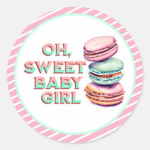 Oh Sweet Baby Girl Macaronをテーマにした赤ちゃんシャワー ラウンドシール